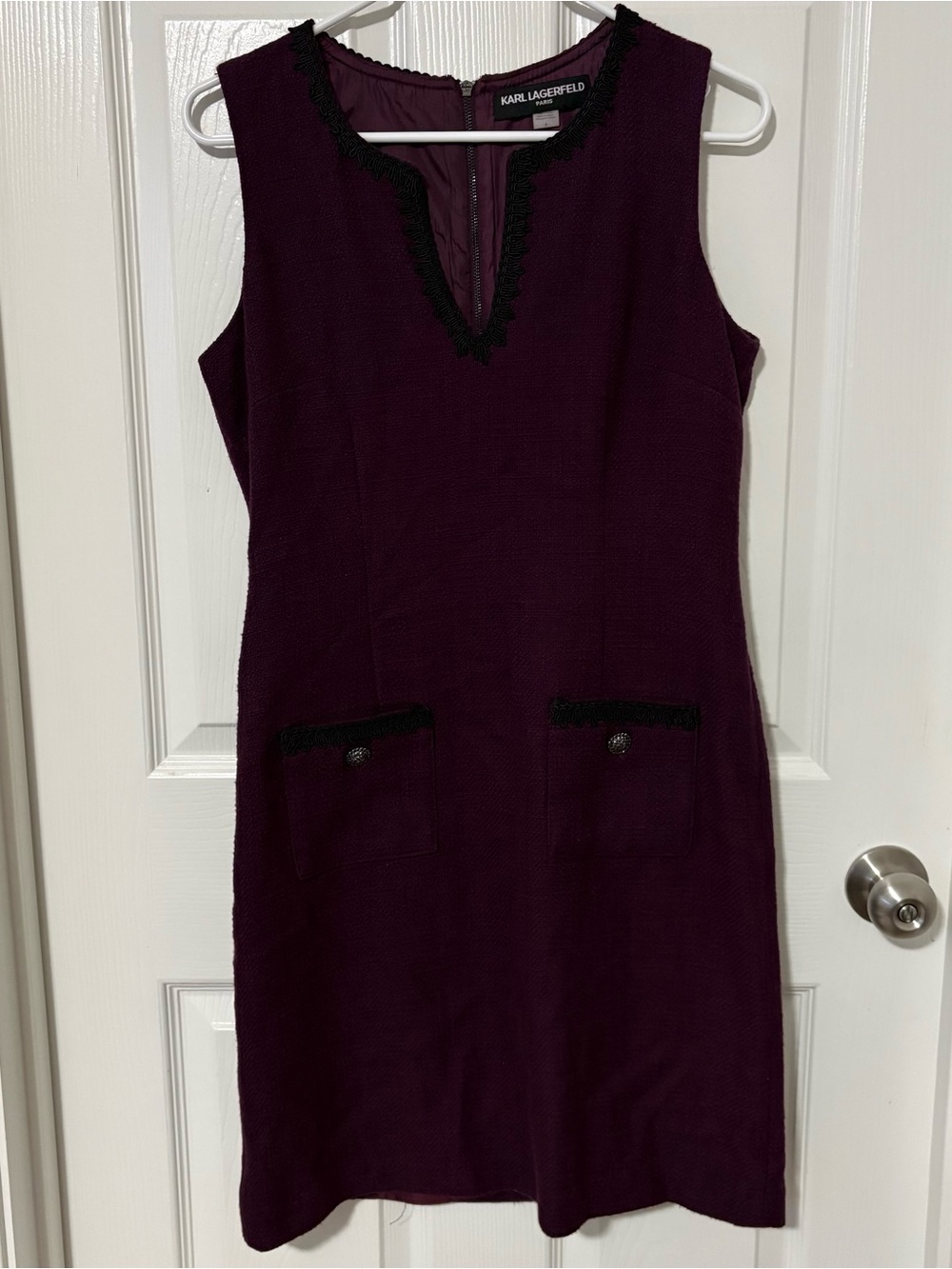 Karl Lagerfeld Plum Shift Dress with Black Trim